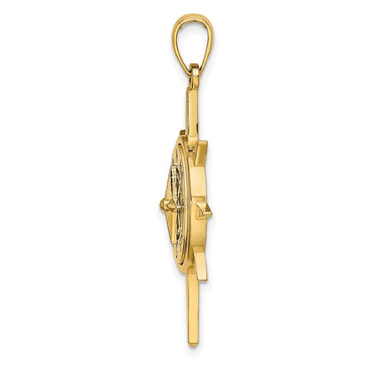 14K Gelbgold Stern-Rahmen-Charm mit Nautik-Kompass-Mitte
