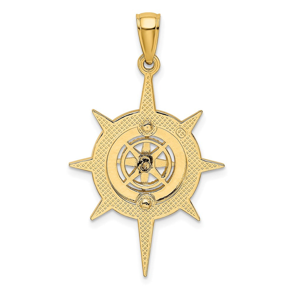 14K Gelbgold Stern-Rahmen-Charm mit Nautik-Kompass-Mitte