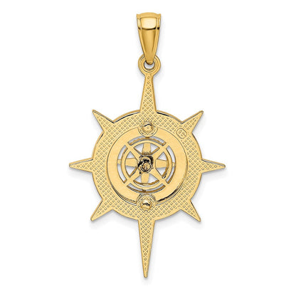 14K Gelbgold Stern-Rahmen-Charm mit Nautik-Kompass-Mitte