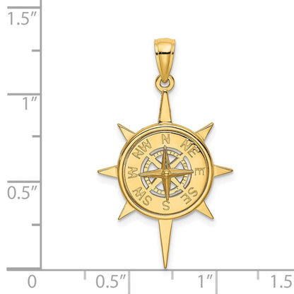 14K Gelbgold Stern-Rahmen-Charm mit Nautik-Kompass-Mitte