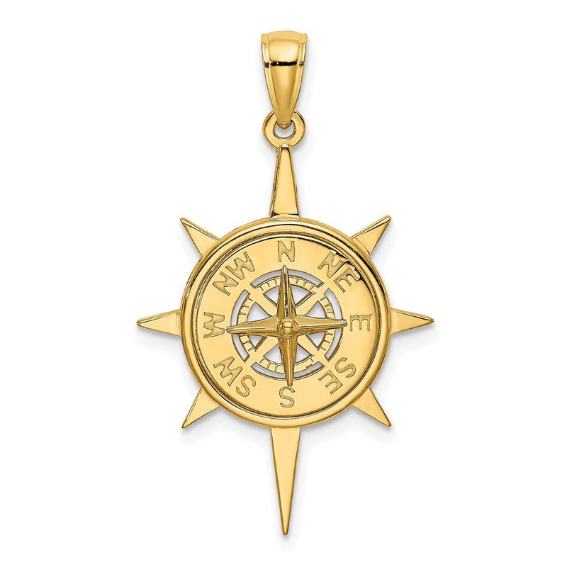 14K Gelbgold Stern-Rahmen-Charm mit Nautik-Kompass-Mitte