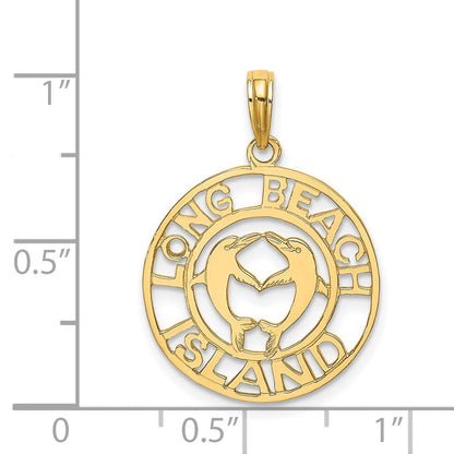 14 Karat Gelbgold Charm „LONG BEACH ISLAND“ mit Delfinen