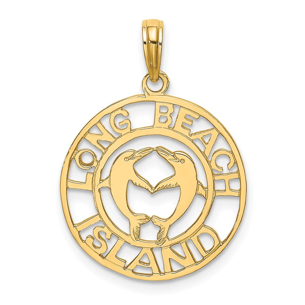 14 Karat Gelbgold Charm „LONG BEACH ISLAND“ mit Delfinen