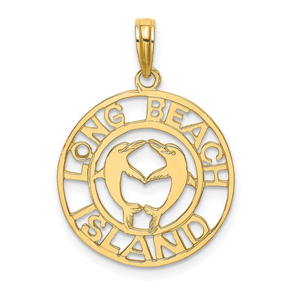 14 Karat Gelbgold Charm „LONG BEACH ISLAND“ mit Delfinen