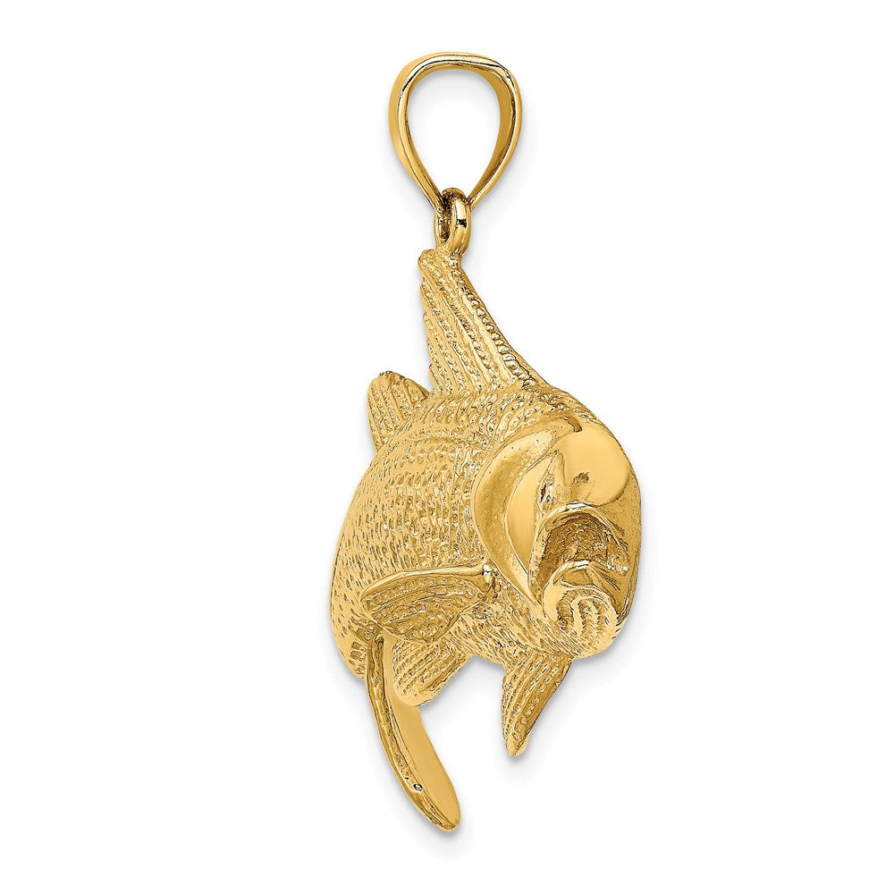 14K Gelbgold 2-D texturierter Fisch-Charm in Rot