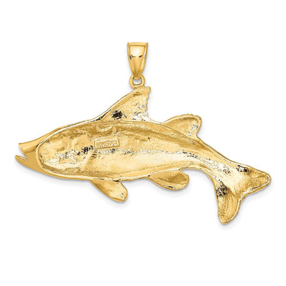 14K Gelbgold 2-D texturierter Fisch-Charm in Rot