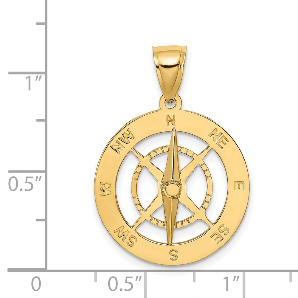 14K Gelbgold Nautischer Kompass Charm mit beweglicher Nadel