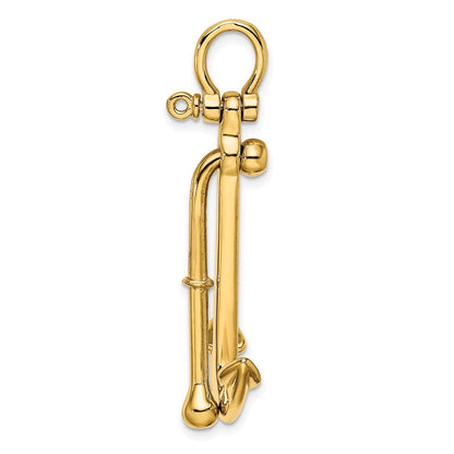 14K Gelbgold Anker-Charm, 3D-poliert, beweglich, 2-teilig