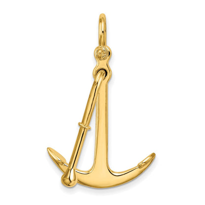 14K Gelbgold Anker-Charm, 3D-poliert, beweglich, 2-teilig