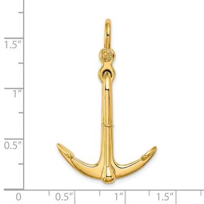 14K Gelbgold Anker-Charm, 3D-poliert, beweglich, 2-teilig