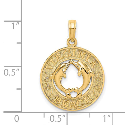 14K Gelbgold Charm VIRGINIA BEACH mit Delfinen