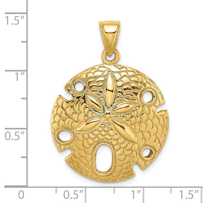 14K Gelbgold Polierter und Strukturierter Großer Sand-Dollar-Charm