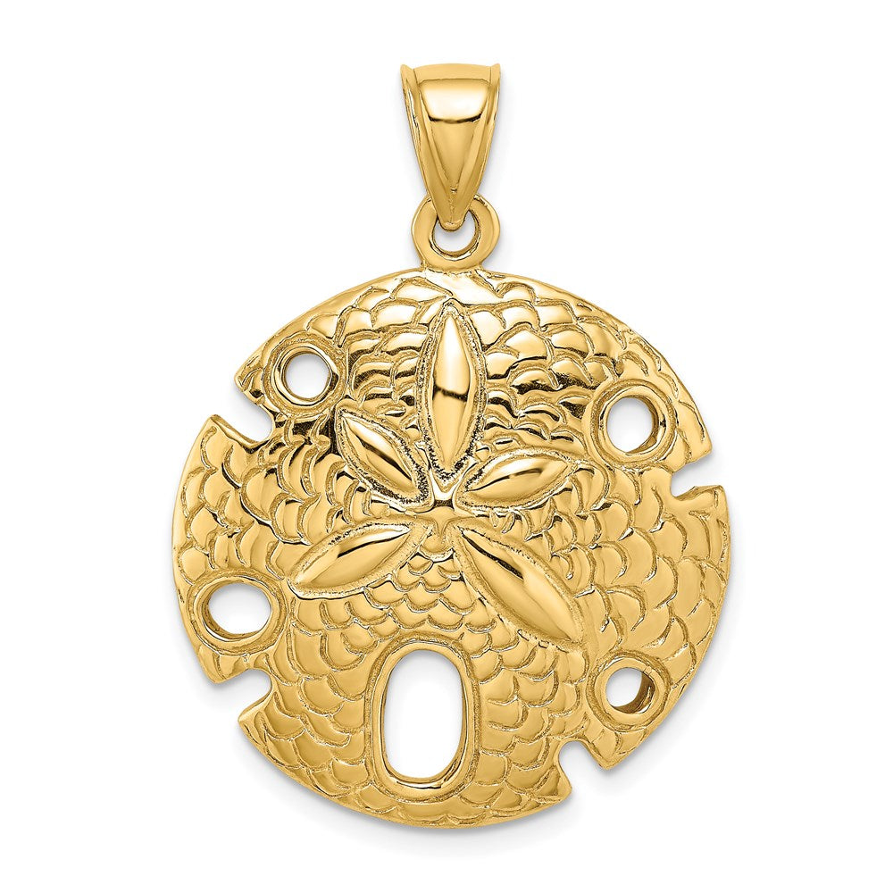 14K Gelbgold Polierter und Strukturierter Großer Sand-Dollar-Charm