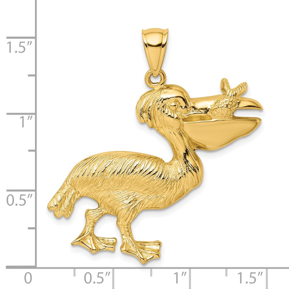 14K Gelbgold Charm Pelikan mit Fisch im Schnabel