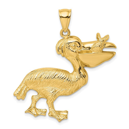 14K Gelbgold Charm Pelikan mit Fisch im Schnabel