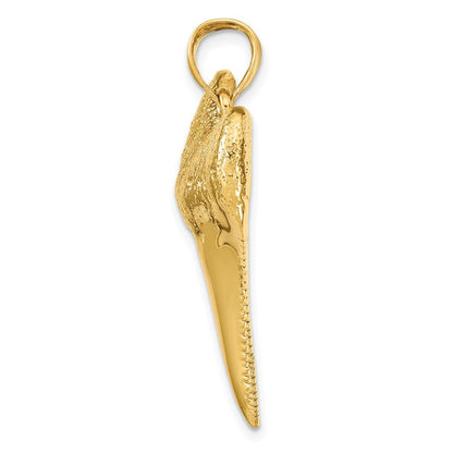 14K Gelbgold Solid Poliert 3-D Hai-Zahn-Anhänger