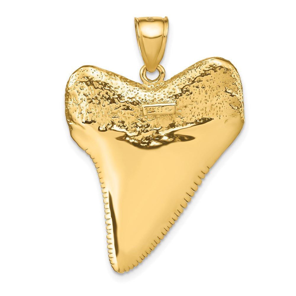 14K Gelbgold Solid Poliert 3-D Hai-Zahn-Anhänger