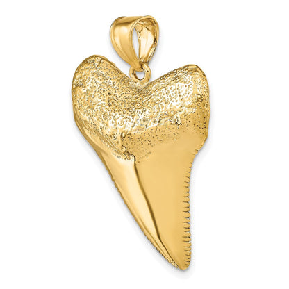 14K Gelbgold Solid Poliert 3-D Hai-Zahn-Anhänger