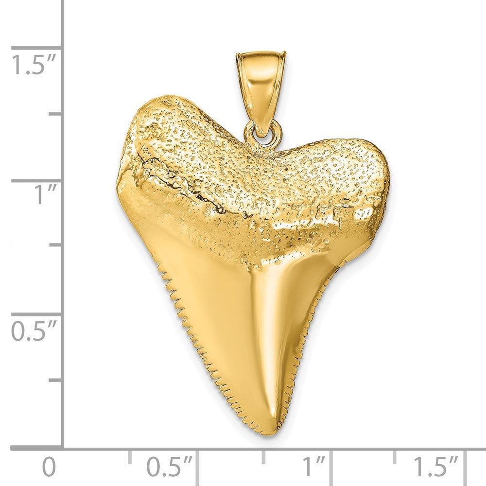 14K Gelbgold Solid Poliert 3-D Hai-Zahn-Anhänger