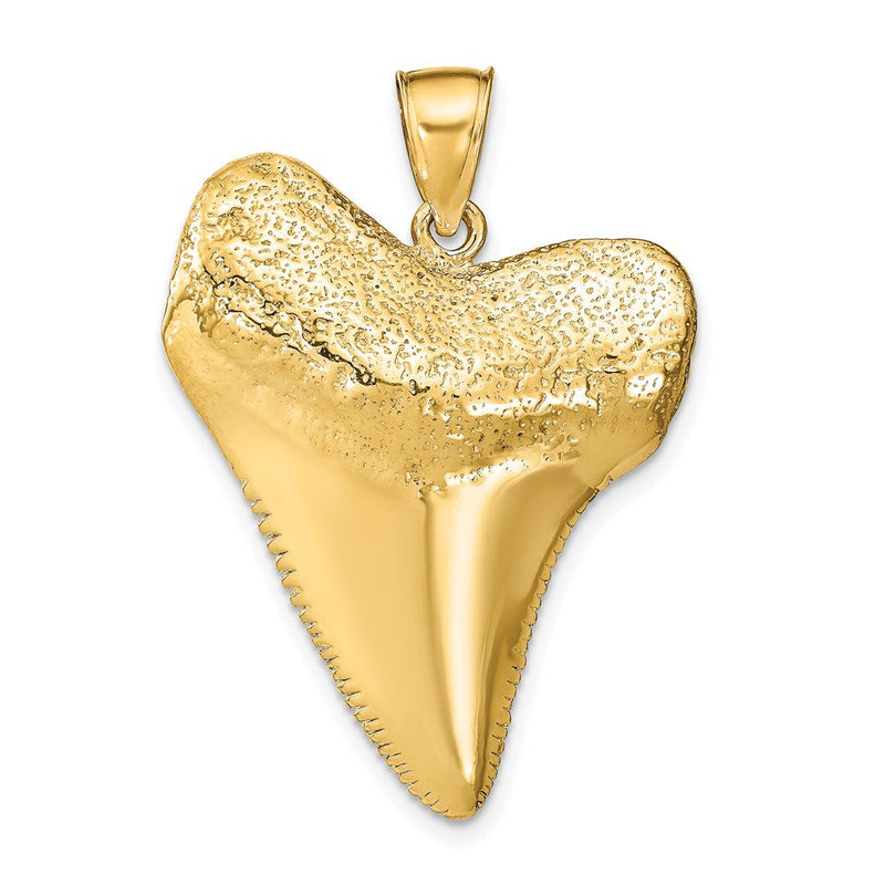 14K Gelbgold Solid Poliert 3-D Hai-Zahn-Anhänger