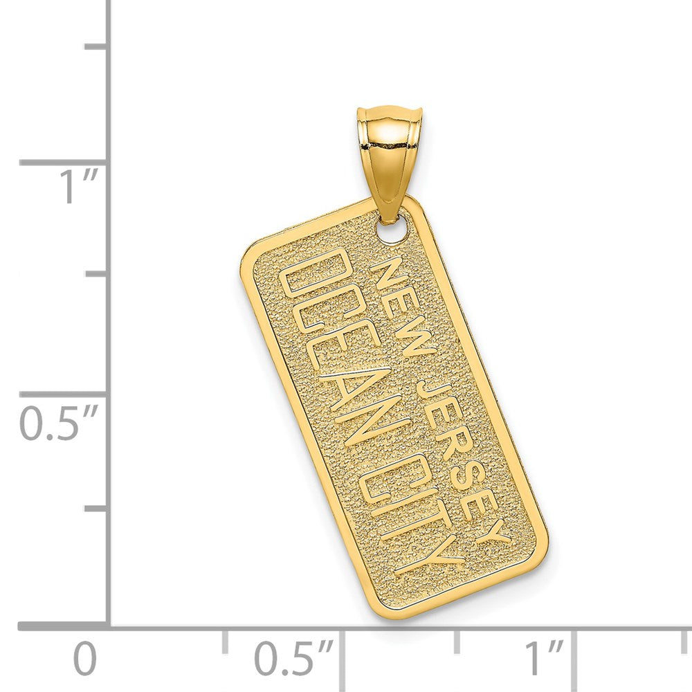 14K Gelbgold Charm "OCEAN CITY NJ" Nummernschild, strukturiert
