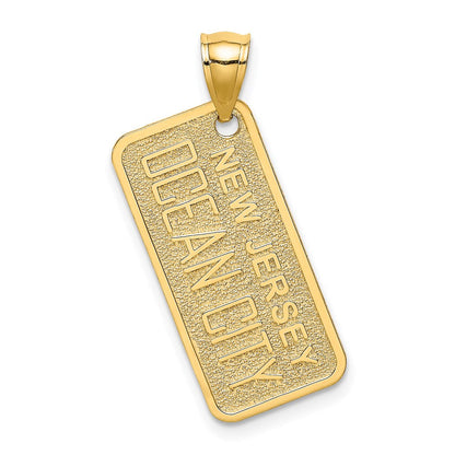 14K Gelbgold Charm "OCEAN CITY NJ" Nummernschild, strukturiert