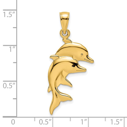 14K Gelbgold 2-D Polierter Doppel-Delfin-Charm