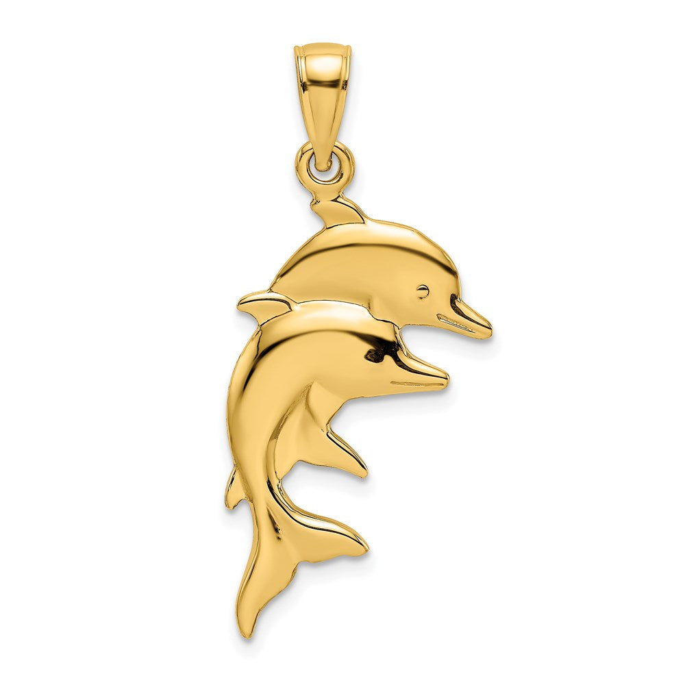14K Gelbgold 2-D Polierter Doppel-Delfin-Charm