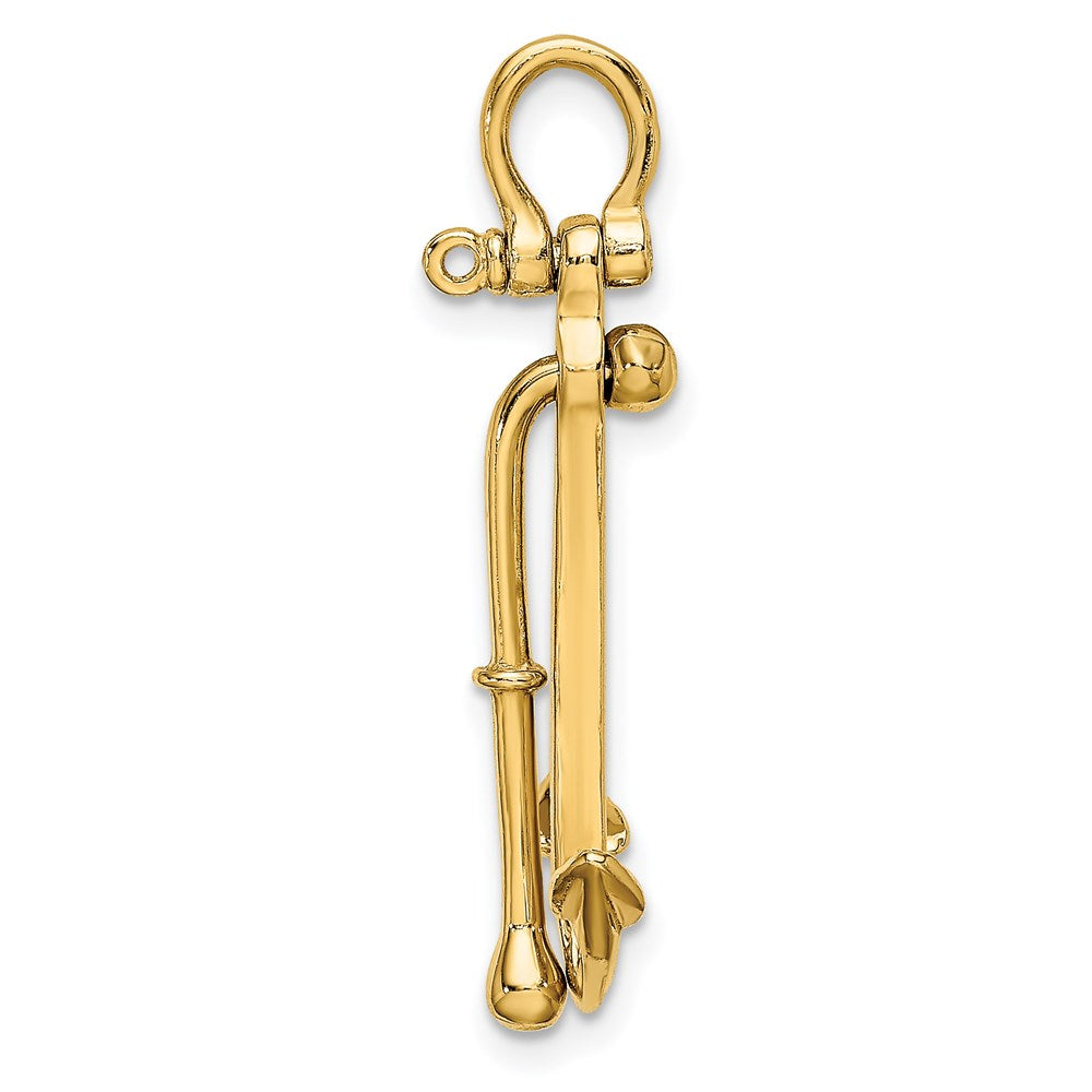 14K Gelbgold 3D-Polierter Anker, 2-teilig, mit Beweglichem Charm