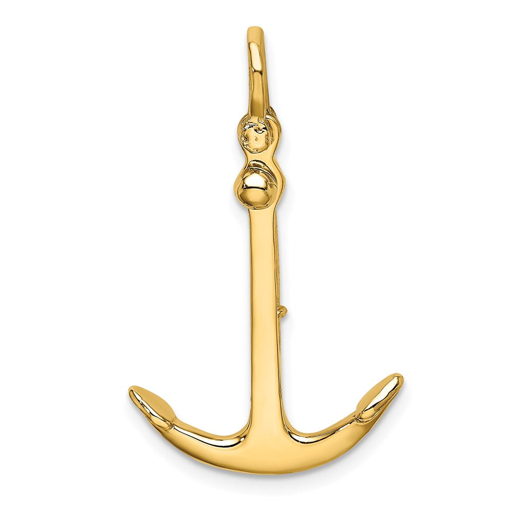14K Gelbgold 3D-Polierter Anker, 2-teilig, mit Beweglichem Charm