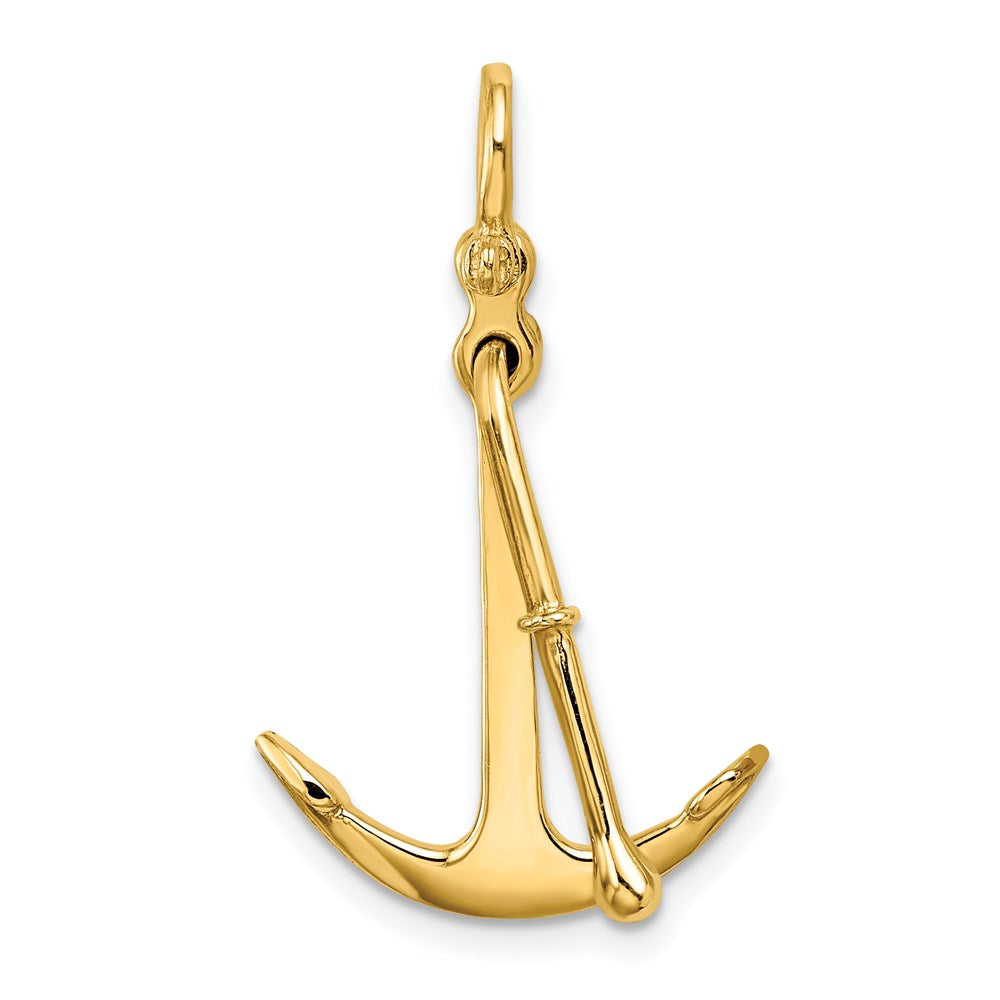 14K Gelbgold 3D-Polierter Anker, 2-teilig, mit Beweglichem Charm