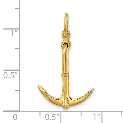 14K Gelbgold 3D-Polierter Anker, 2-teilig, mit Beweglichem Charm