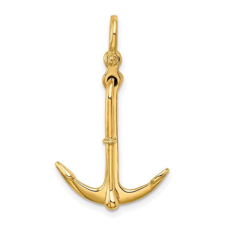 14K Gelbgold 3D-Polierter Anker, 2-teilig, mit Beweglichem Charm