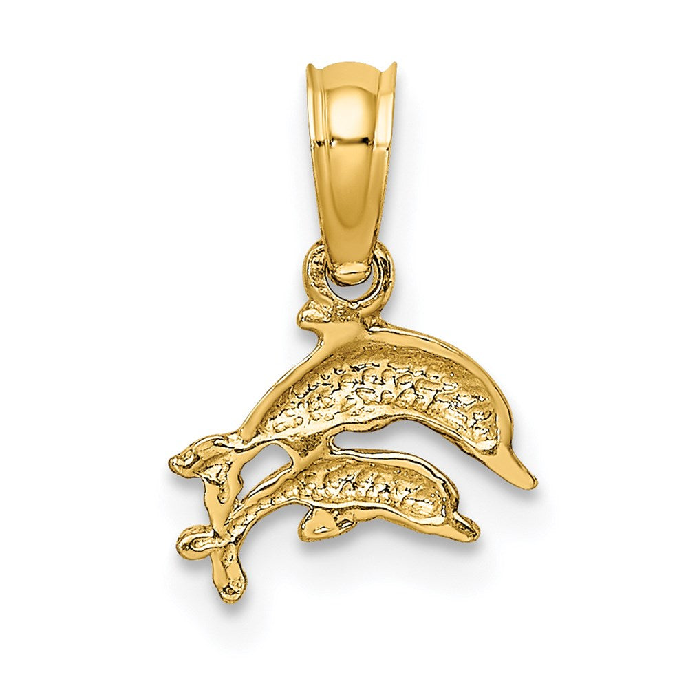 14K Gelbgold 2-d Mini Doppelt Dolphins Swimming Charm