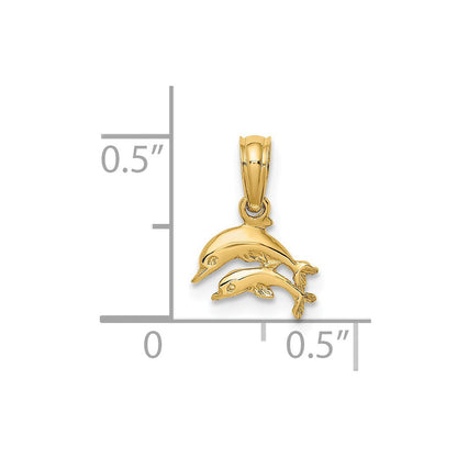 14K Gelbgold 2-d Mini Doppelt Dolphins Swimming Charm
