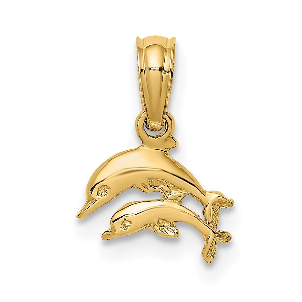 14K Gelbgold 2-d Mini Doppelt Dolphins Swimming Charm