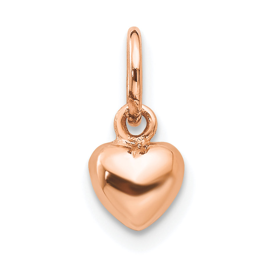 14K Roségold Poliert 3-d Gewölbt Herz Charm