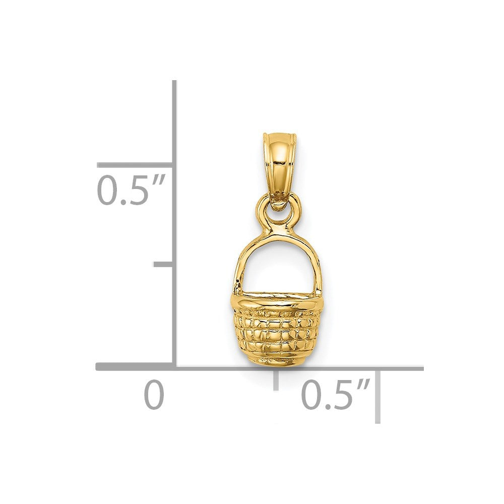 14K Gelbgold 2-d Flach Rückseite Mini Korb Charm