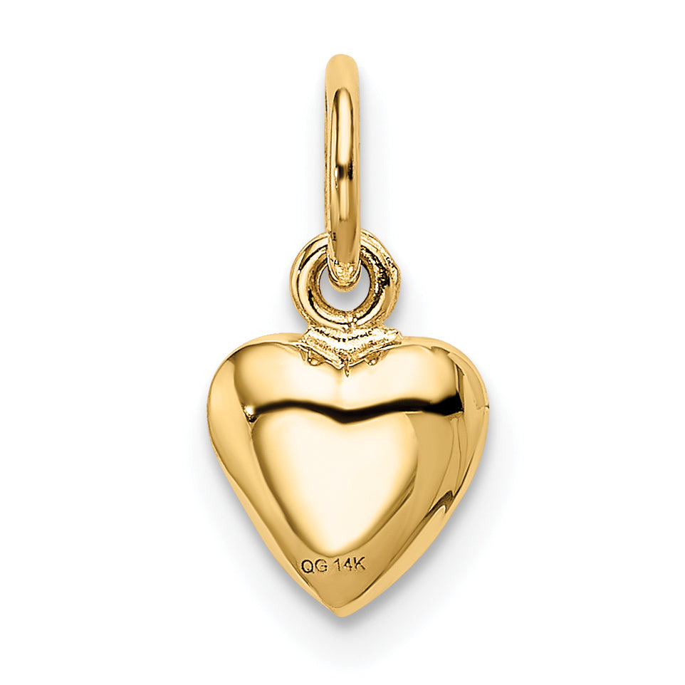14K Gelbgold Poliert 3-d Gewölbt Herz Charm