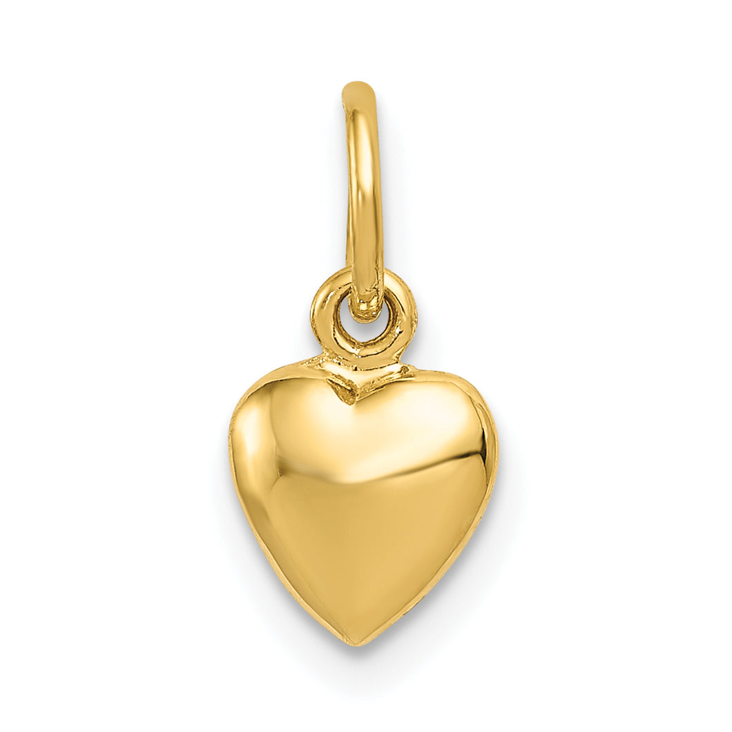 14K Gelbgold Poliert 3-d Gewölbt Herz Charm
