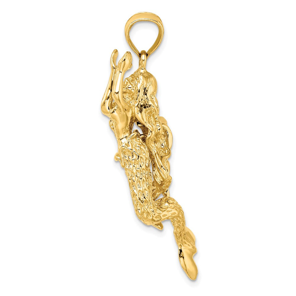 14K Gelbgold 3-D texturierter großer Meerjungfrauen-Charm