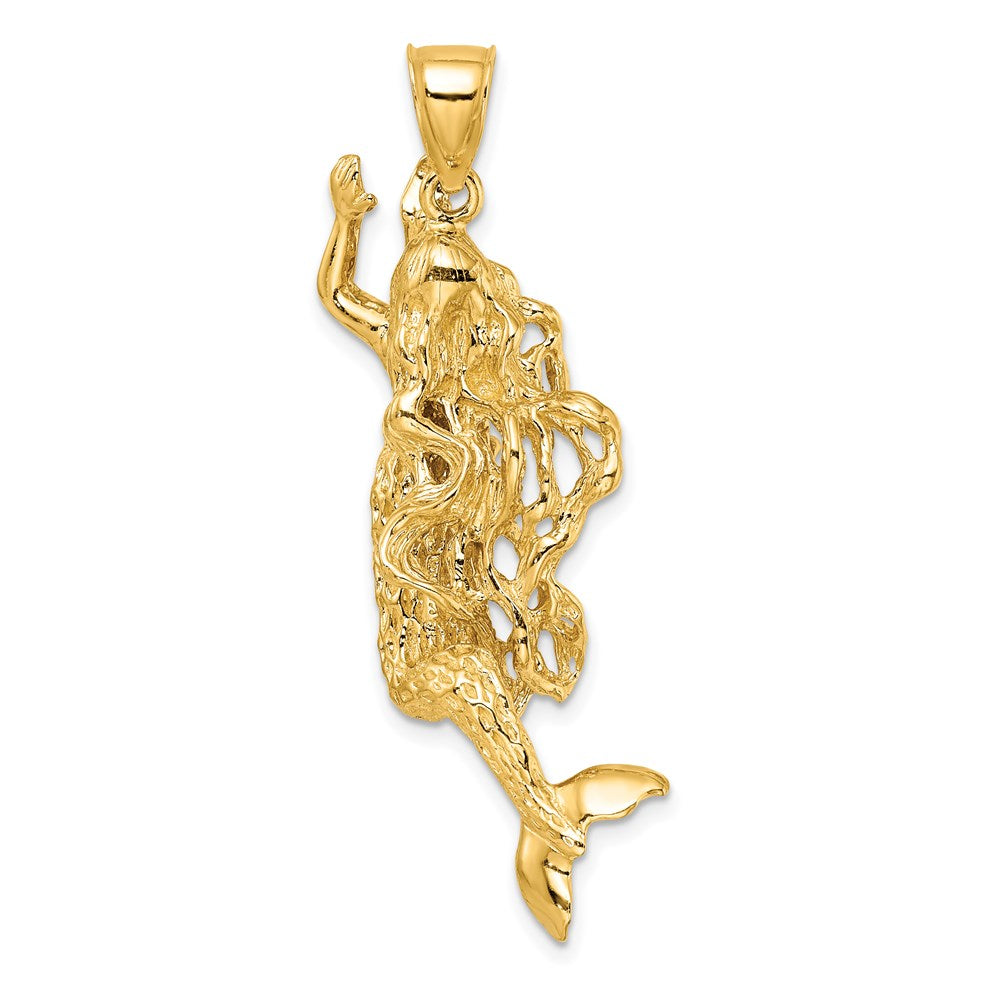 14K Gelbgold 3-D texturierter großer Meerjungfrauen-Charm
