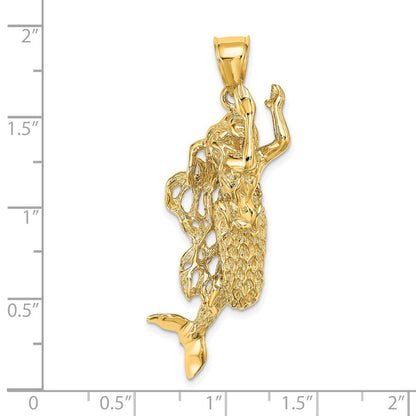 14K Gelbgold 3-D texturierter großer Meerjungfrauen-Charm