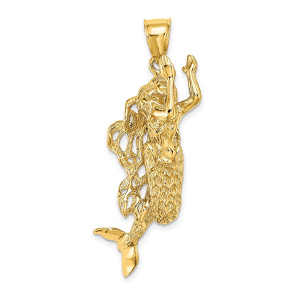 14K Gelbgold 3-D texturierter großer Meerjungfrauen-Charm