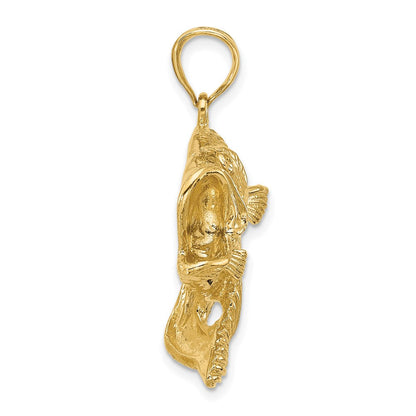 14K Gelbgold 2-D Barsch-Fisch-Sprung-Charm
