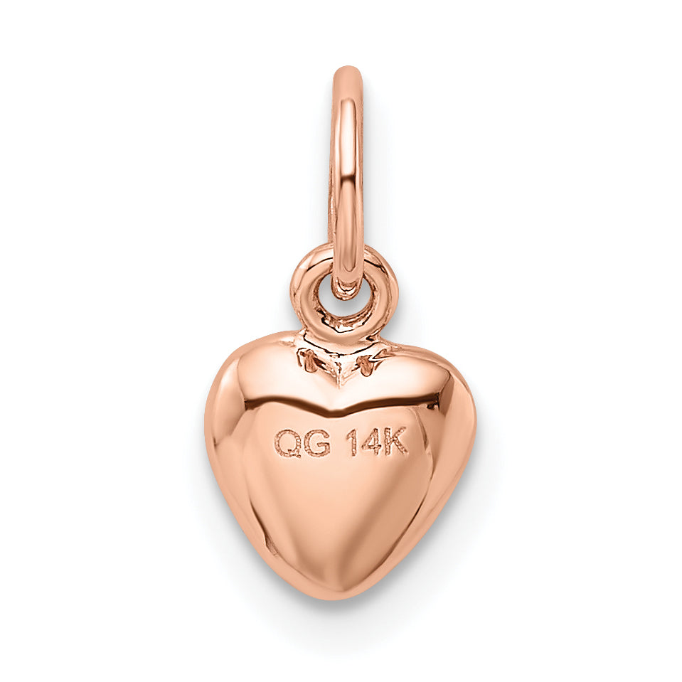 14K Roségold Poliert 3-d Gewölbt Herz Charm