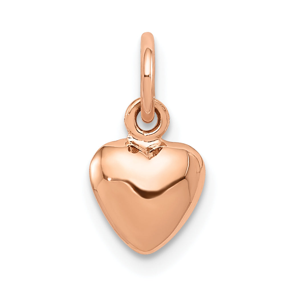 14K Roségold Poliert 3-d Gewölbt Herz Charm