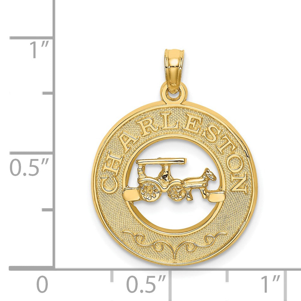 14 Karat Gelbgold Charleston-Charm mit Pferd und Wagen