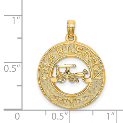 14 Karat Gelbgold Charleston-Charm mit Pferd und Wagen