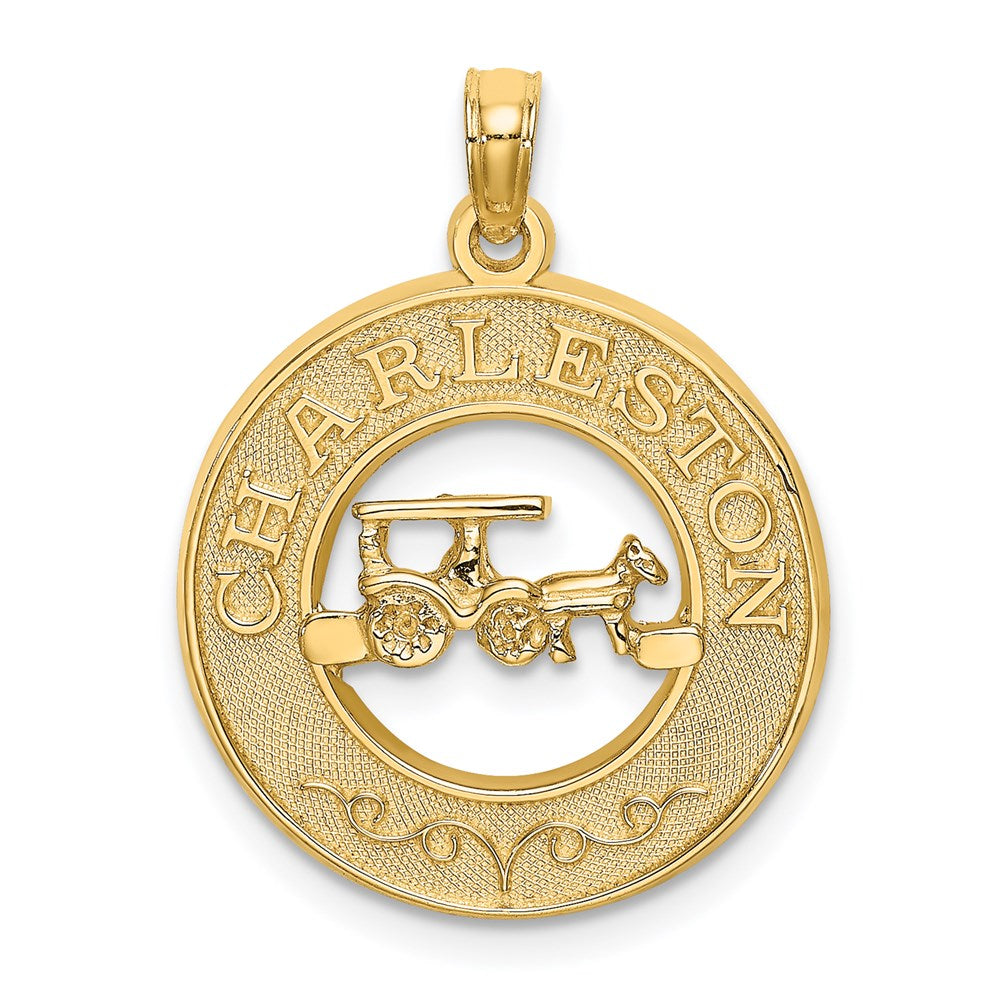 14 Karat Gelbgold Charleston-Charm mit Pferd und Wagen